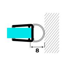 Technische Zeichnung einer Hohlkammerdichtung für 6-8mm Glasstärke auf Glas an einer Wand