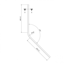 Technische Zeichnung einer vorgebogenen 135°-Schleiflippendichtung für 6-8mm Glasstärke