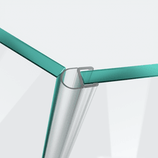 3D-Modell einer Hohlkammerdichtung mit kurzem Glaseinstand für eine 135°-Glas-an-Glas-Situation
