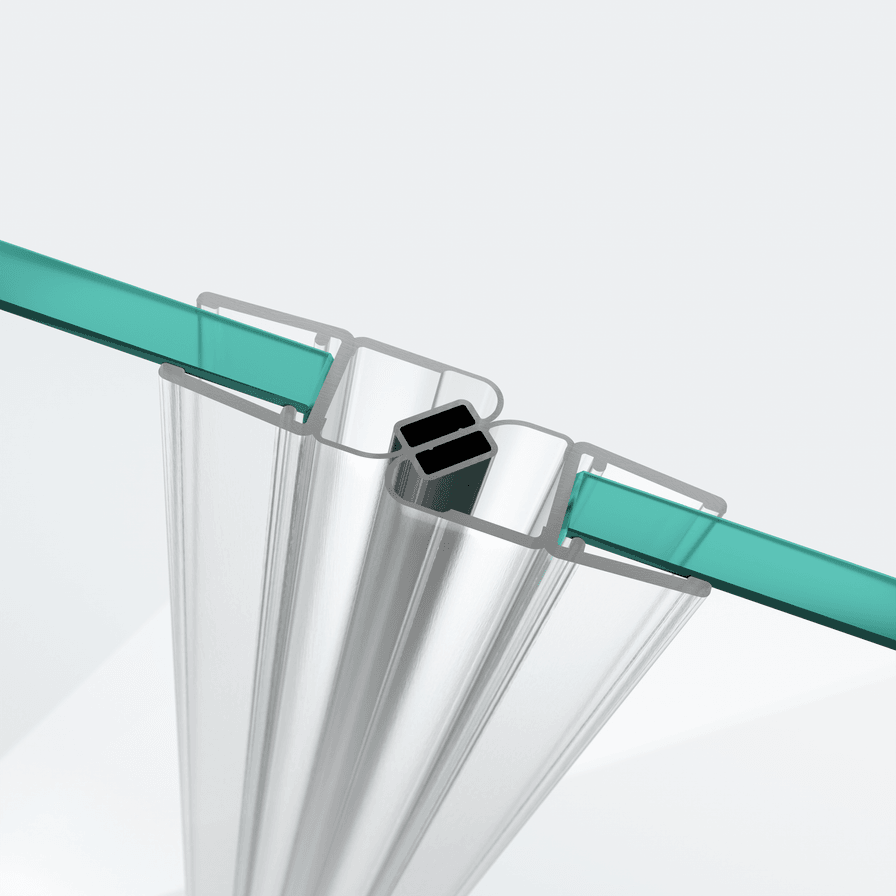 3D-Modell zweier versetzter 180°-Magnetschließleisten für eine 180°-Tür-an-Tür-Situation