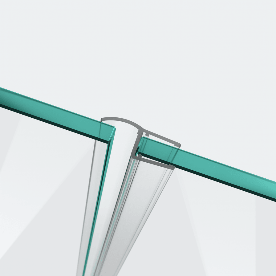 3D-Modell einer Wand- und Mitteldichtung für eine 180°-Glas-an-Glas-Situation