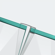 3D-Modell einer Wand- und Mitteldichtung mit kurzem Glaseinstand für eine 180°-Glas-an-Glas-Situation