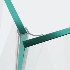 3D-Modell einer Wand- und Mitteldichtung mit kurzem Glaseinstand für eine 90°-Glas-an-Glas-Situation