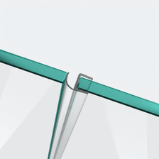 3D-Modell einer Wand- und Mitteldichtung mit halber Hohlkammer und kurzem Glaseinstand für eine 180°-Glas-an-Glas-Situation