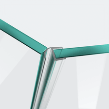 3D-Modell einer Wand- und Mitteldichtung mit halber Hohlkammer und kurzem Glaseinstand für eine 135°-Glas-an-Glas-Situation
