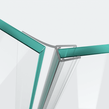 3D-Modell einer Wand- und Mitteldichtung mit langer Dichtfahne für eine 135°-Glas-an-Glas-Situation