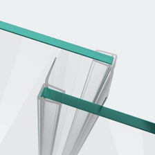 3D-Modell zweier Schiebetürdichtungen mit langem Abweiser für eine parallele 180°-Glas-an-Glas-Situation