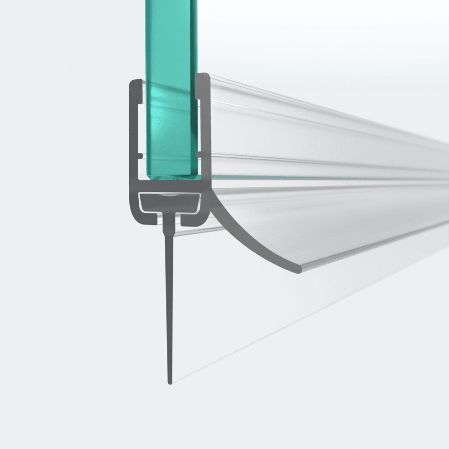 3D-Modell einer Schleiflippendichtung mit wechselbarer Duschlippe für 6mm Glasstärke mit 18,5mm Höhe für eine 180°-Situation