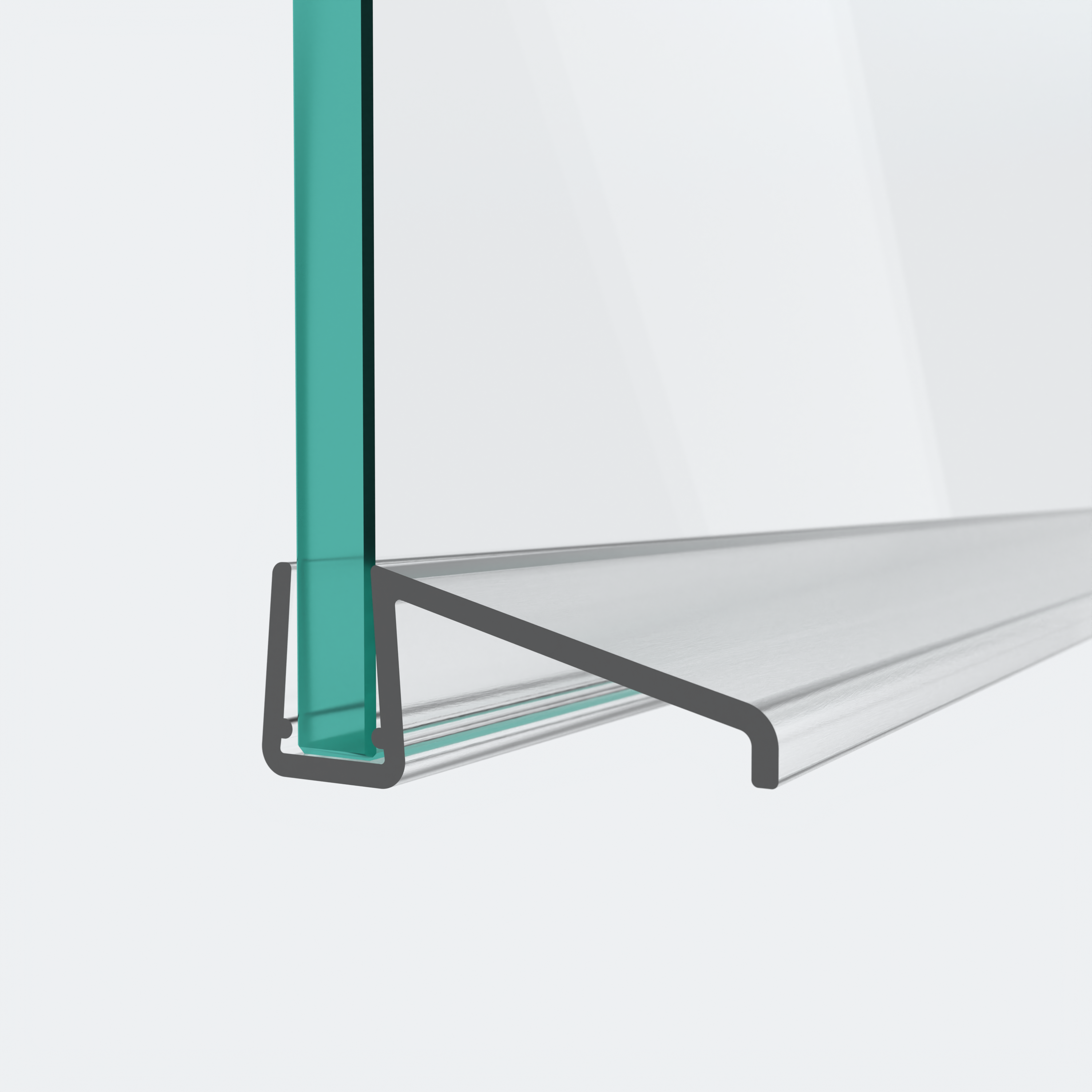3D-Modell einer waagerechten Schiebetürdichtung mit langem Wasserabweiser für eine parallele 180°-Situation